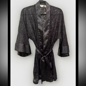 Victoria’s Secret Gold Label Floral Black Sheer Lace Lingerie Robe Gift VTG